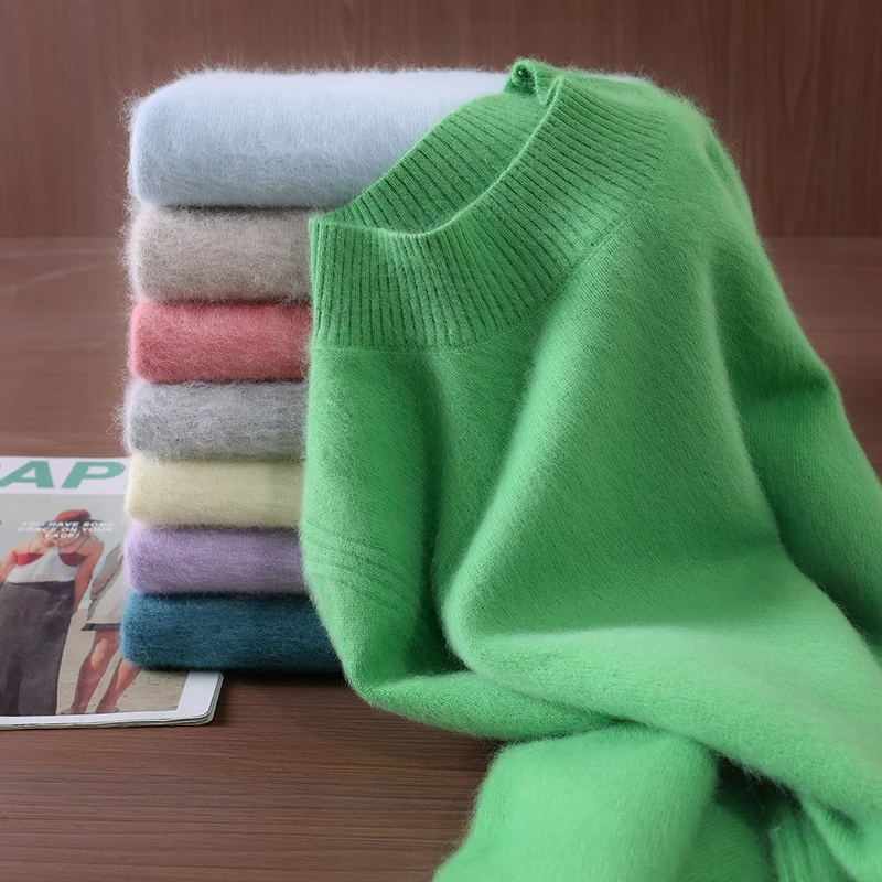 Autumn And Winter Half-High-Necked Female Mink Wool Pullover Long-Sleeved Knitted Padded Warm Bottoming Shirt