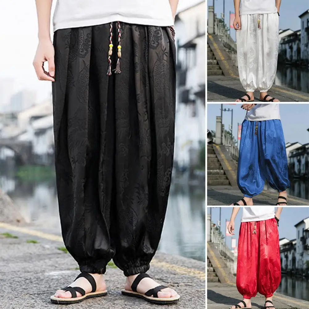 

Men Pants Boho Baggy Dragon Print Men's Lantern Pants Soft Breathable Harem Pants for Yoga Long Ankle banded Pants