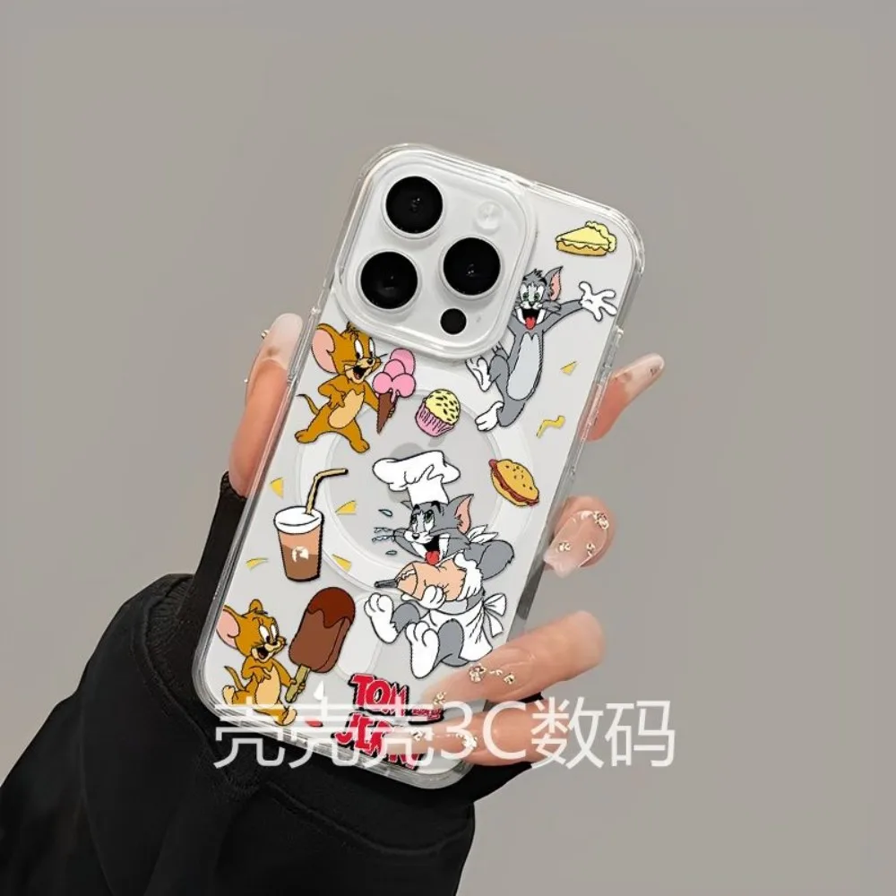 NEW Magnetic Phone Case for iPhone 17 16 15 14 13 12 11 8 7 Air Plus Pro Max Soft Clear Tpu Cover Cartoon Toms and Jerries view 4