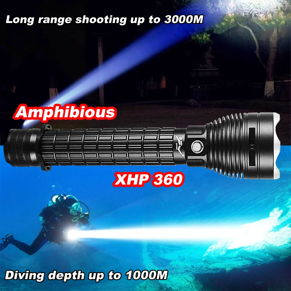 1000LM Upgrade XHP360 Diving Flashlight Powerful Profession Underwater Lantern Rechargeable Dive Torch IP8 Waterproof Scuba Lamp