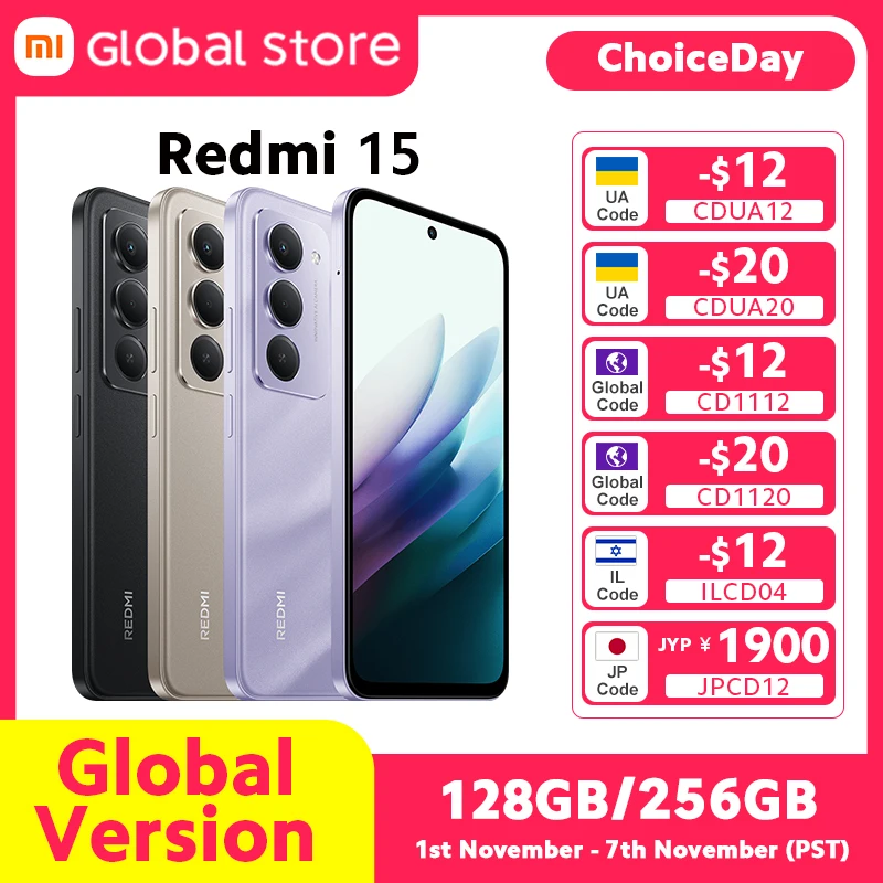 الإصدار العالمي للهاتف الذكي Xiaomi Redmi 15 بسعة 128 جيجابايت / 256 جيجابايت ROM 6.9 بوصة FHD + DotDisplay Snapdragon 685 كاميرا 50 ميجابكسل 7000 مللي أمبير في الساعة 33 وات IP64