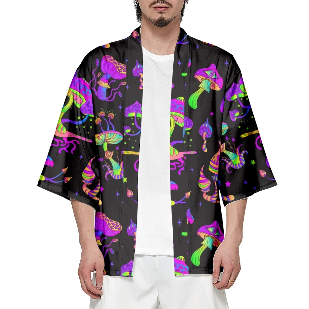 

Kimono Men's and Women's 2023 Japanese Traditional Kimono Dazzle Mushroom Cardigan Cosplay Beach Shirt Summer Bathrobes