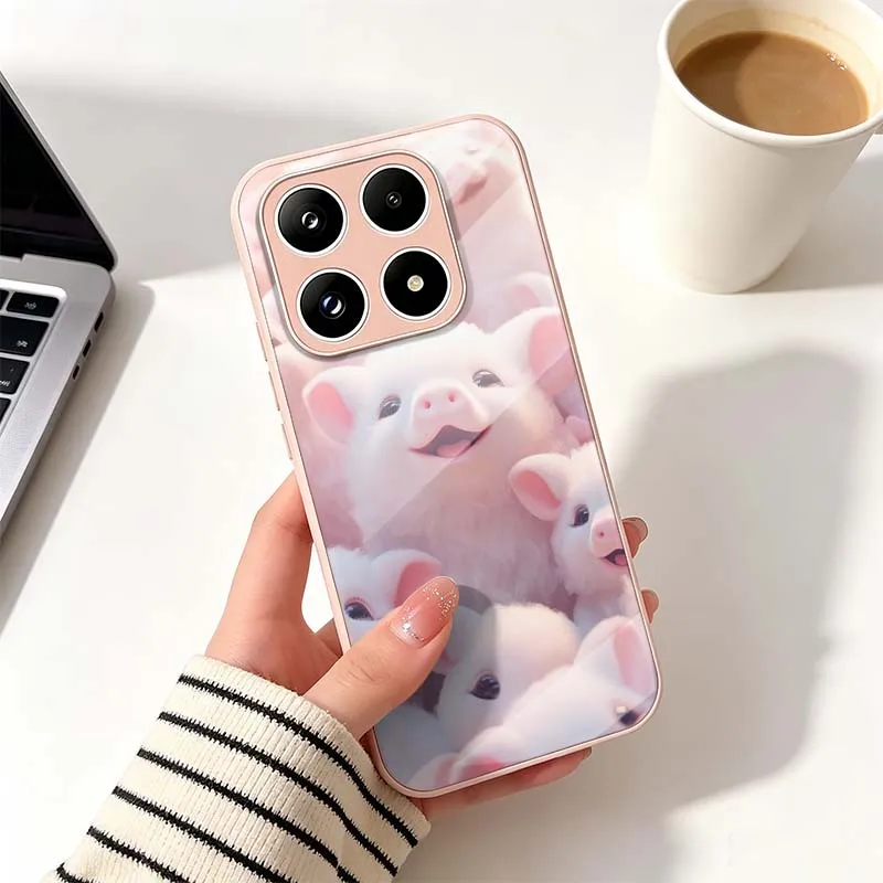 Cartoon Pink Pig Cover For Xiaomi Mi 17 15 14T 14 13T 13 12 11i 11X 11 10T 10i 10s Pro Max Lite Glass Phone Case view 5