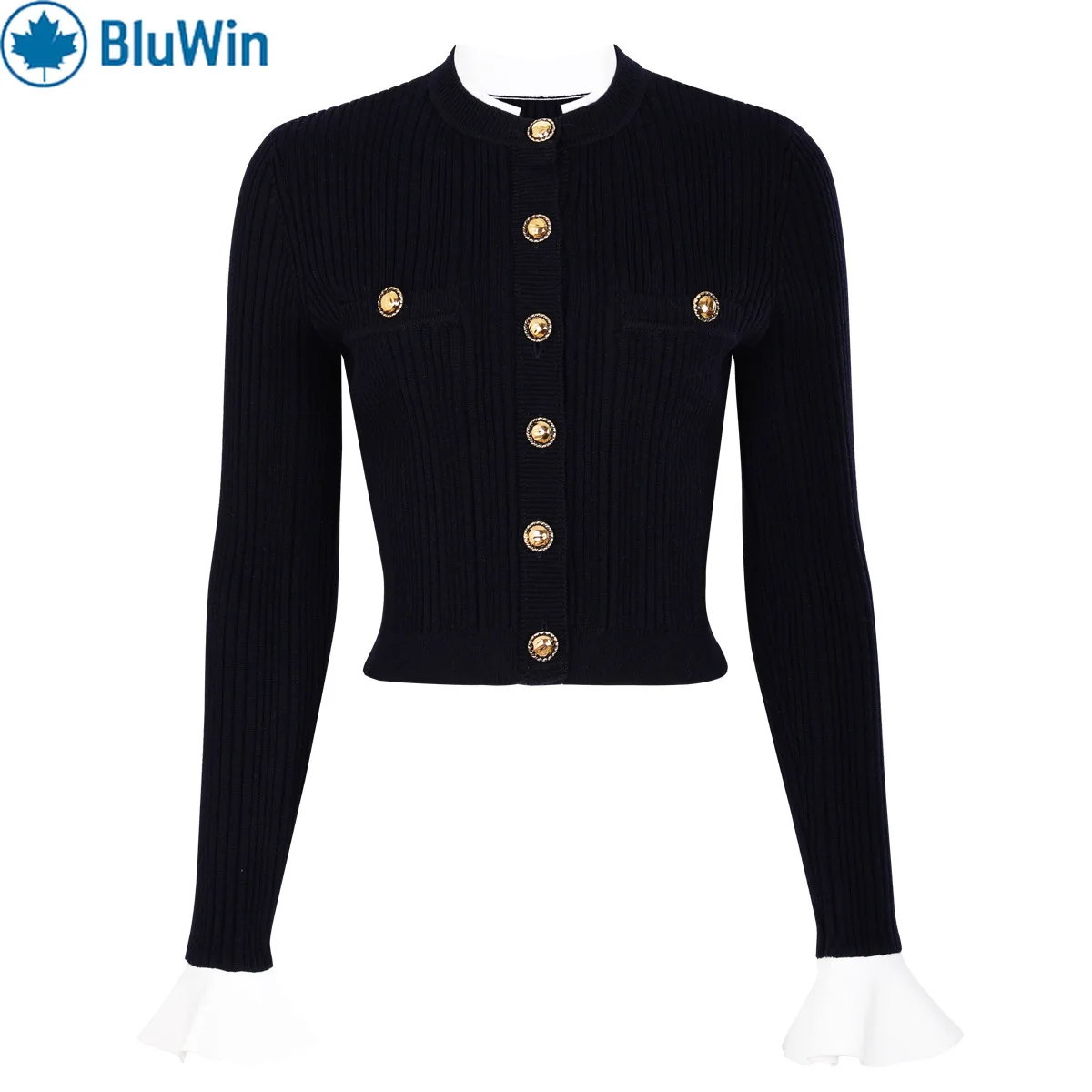 

Кардиган с круглым вырезом на золотых пуговицах, короткая вязаная куртка URBANCHIC, модная верхняя одежда на весну и осень