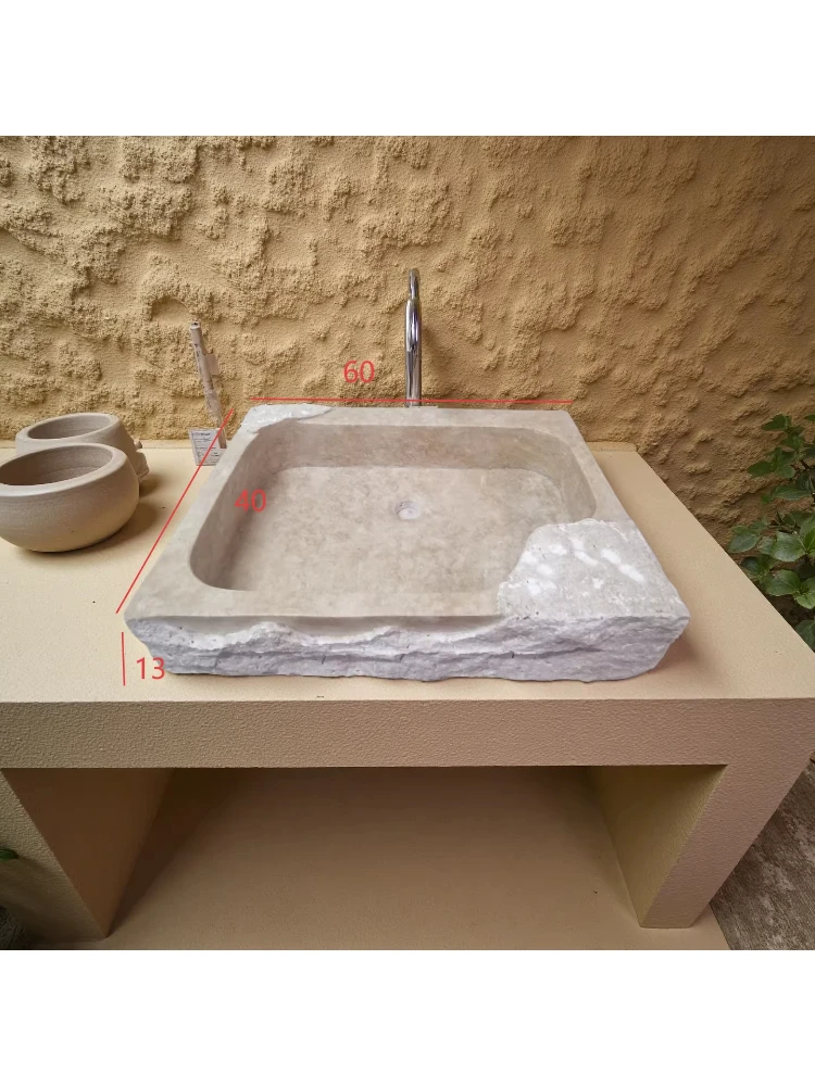 

Natural stone beige cave stone platform basin round square stone wash basin can be customized