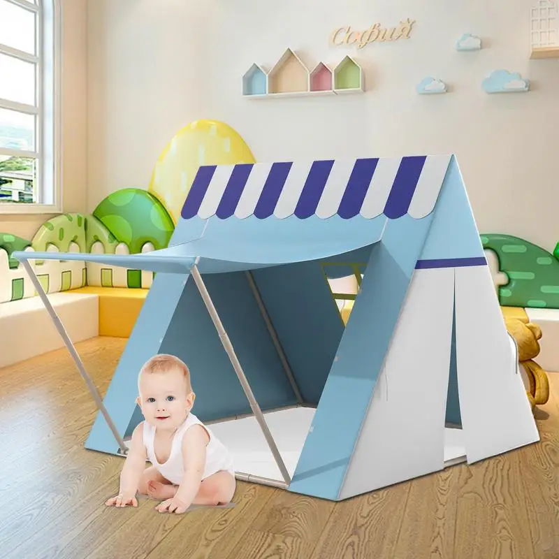 

Kids Play Tent Portable Blue Kids Canopy Tent Parent-Child Interactive Playhouse Children Playhouse With Roll-Up Door And Window