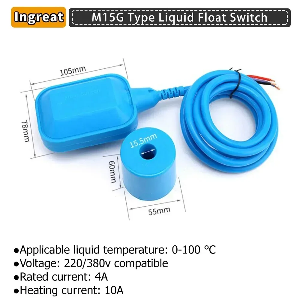 Liquid Float Switch Level Valve Water Level Senor Controller 220V/380V Contactor Sensor Pump Tank High Temperature 100Centigrade