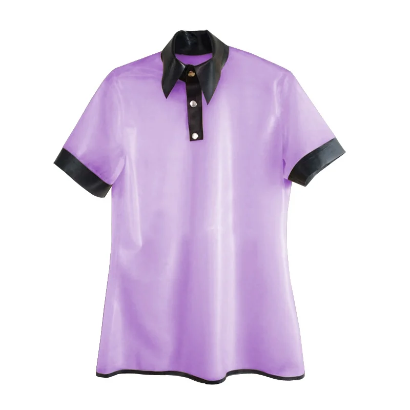 

Latex Rubber Men T-shirt Purlpe Short Sleeve Stand Collar Top Cosplay Party Gummi Shirts