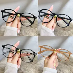-1.0~-4.0 Vintage Round Frame Brown/Black/Leopard Print Myopia Glasses Eyeglasses Flat Mirror Eyewear Anti Blue Light