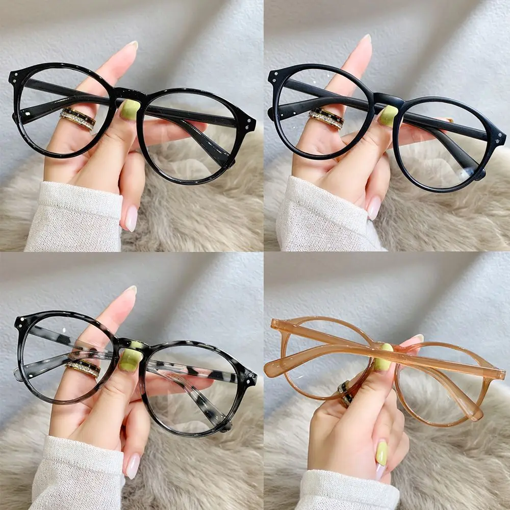 -1.0~-4.0 Vintage Round Frame Brown/Black/Leopard Print Myopia Glasses Eyeglasses Flat Mirror Eyewear Anti Blue Light