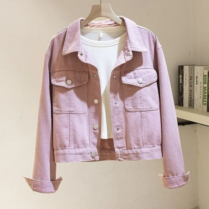 Krótki płaszcz dżinsowy Kobiety Wiosna Jesień 2025 Nowa moda Długie rękawy Kowbojskie ubrania Luźne dżinsy Kurtka damska Topy T1227