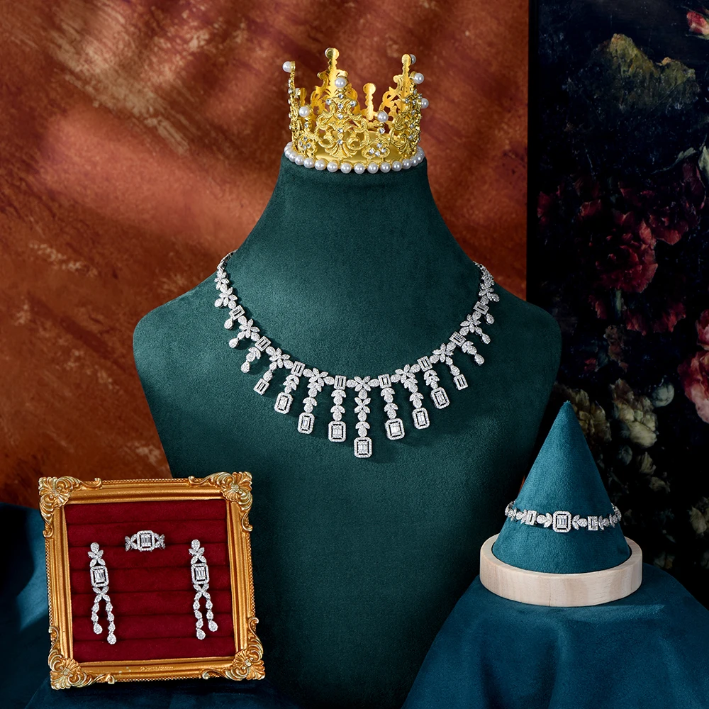 

HIBRIDE New elegant charm sliver color necklace earrings bracelet women's light luxury decoration wedding holiday gift L-5