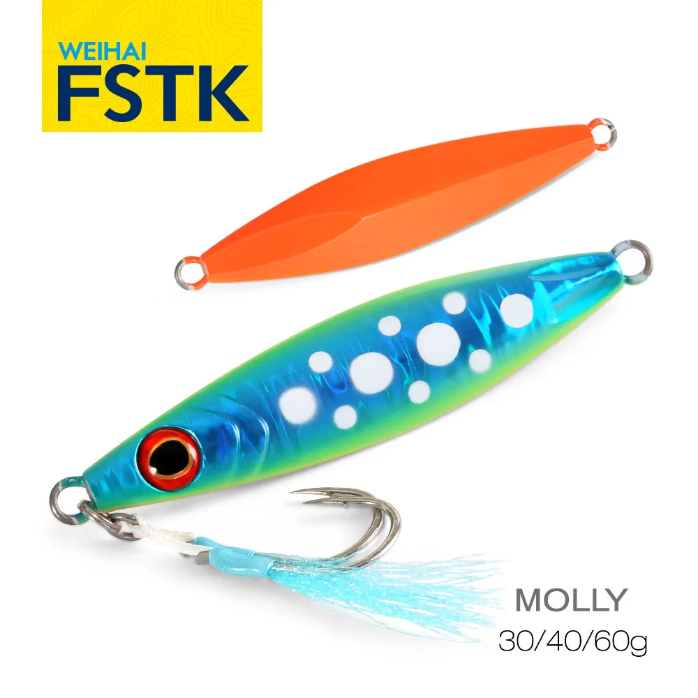 

WEIHAI FSTK Metal Jig Lure shore casting Jigging Lure Slow Jig 30 40 60G Light game jig Trout Tuna Fish Spoon Artificial Bait