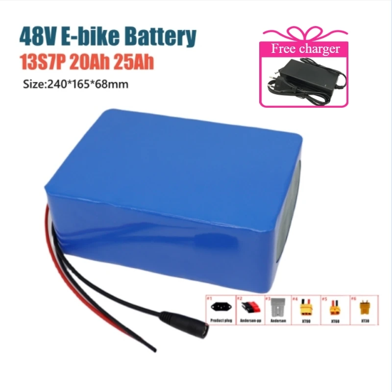 

48V bicycle battery pack 20Ah 13S7P 18650 battery for 1200W high-power 54.6V electric scooter bicycle built-in 30A BMS+2A Charge