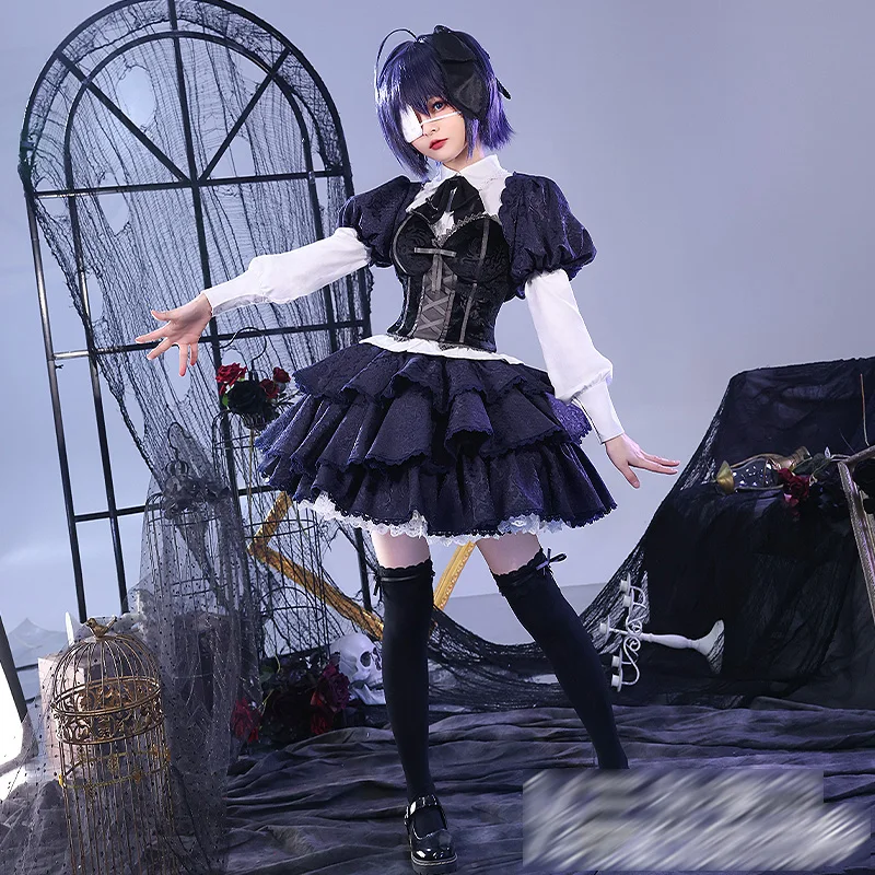 In Stock! Anime Takanashi Rikka costume Chunibyo cosplay dark cake dress Retro lolita female dress C