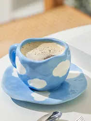 Hand-painted Flower Ceramic Coffee Cup Home Office Mug With Plate Spoon Breakfast Milk Juice Tea Handle Cup Gift Drinkware Set