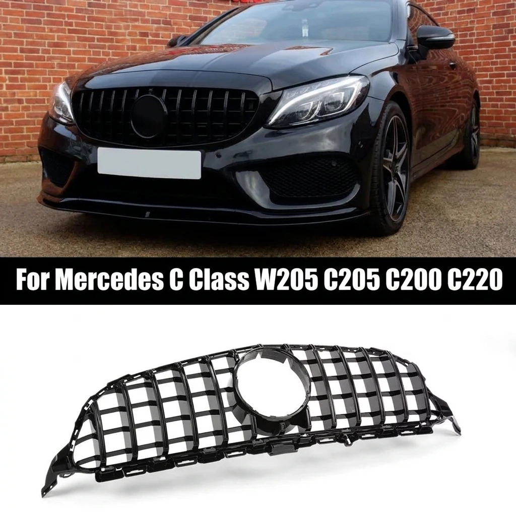 Image of Frontgrill Stoßstangengrill für Mercedes C-Klasse W205 C205 C200 C220 GT-Style Grill Hochglanz Schwarz Exterieur-Modifikationsteile