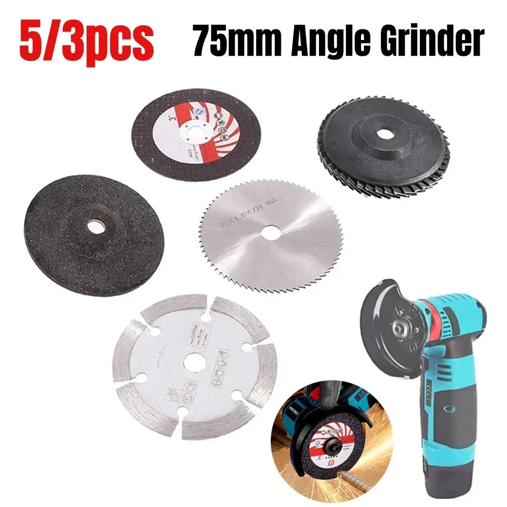 5/3pcs 75mm Cutting Disc 3Inch Grinding Wheel Metal Woodworking Stone Marble Cutting Circular Saw Blade For Angle Grinder