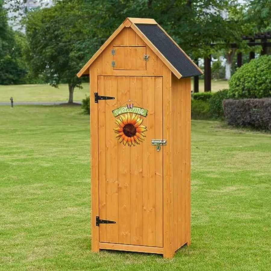 

Outdoor Wooden Storage Shed Garden Wood Tool Cabinet Solid Sheds and Outdoor Storage Clearance Waterproof Sheds with Shelf and