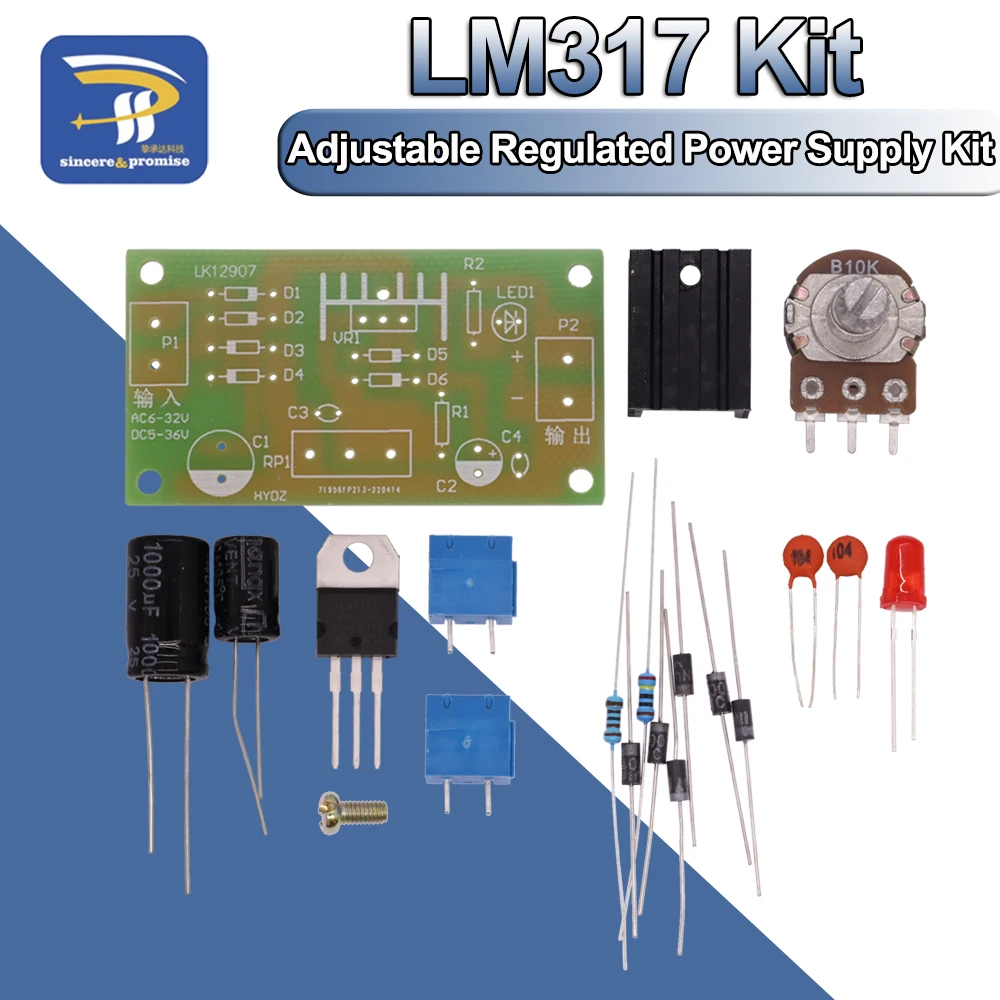 LM317 Adjustable Regulated Power Supply Kit Continuous Adjustable DC Power Supply DIY Teaching Training Parts 1.5V-12V