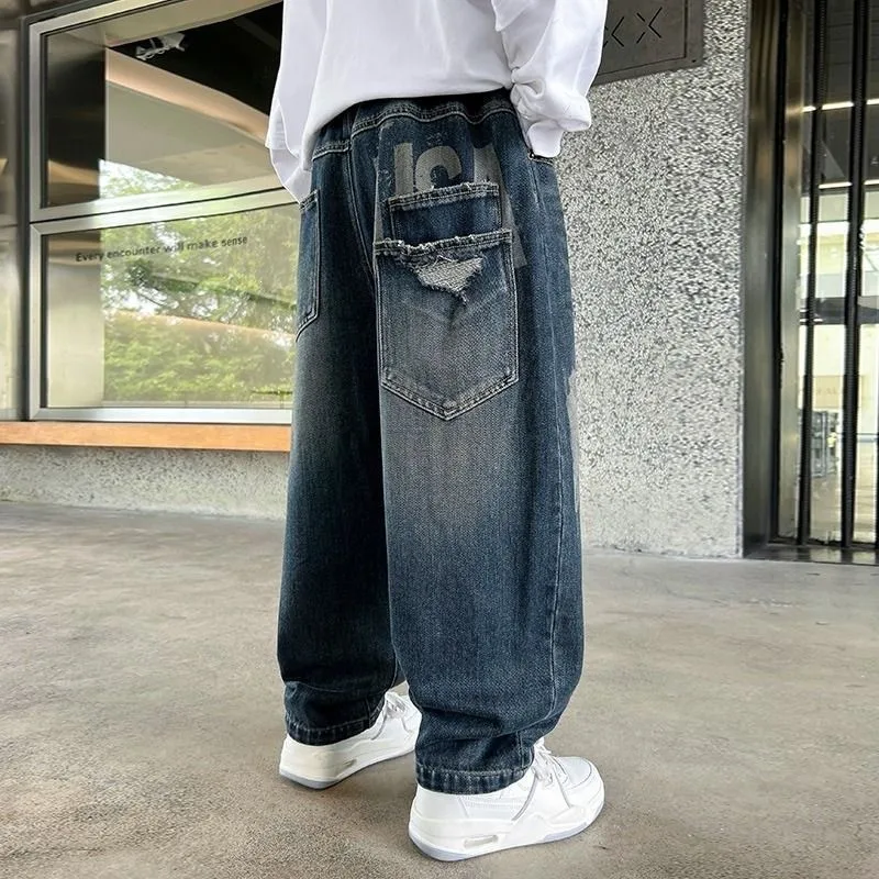 Boys Jeans 2026 New Arrival Spring Autumn Korean Fashion Curved Knife Harem Pants Teens Kids Baggy Daddy Trousers