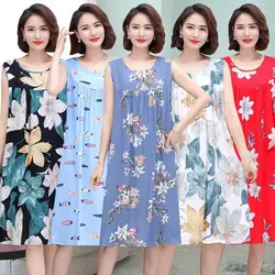 Summer Middle-Aged and Elderly Cotton Silk Nightgowns Pajamas Women's Dresses Large Size Mother's Casual Nightgowns Homewear