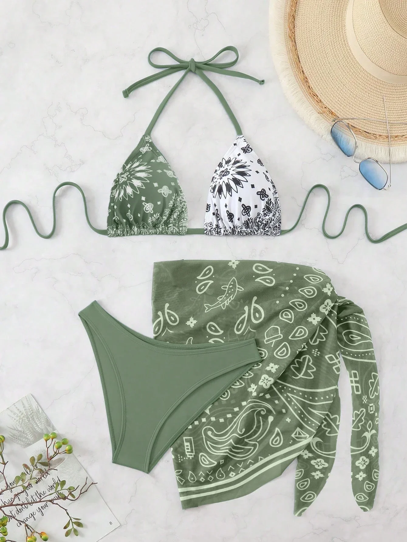 

Women Summer Beach Bikini Set With Scarf Cover Up