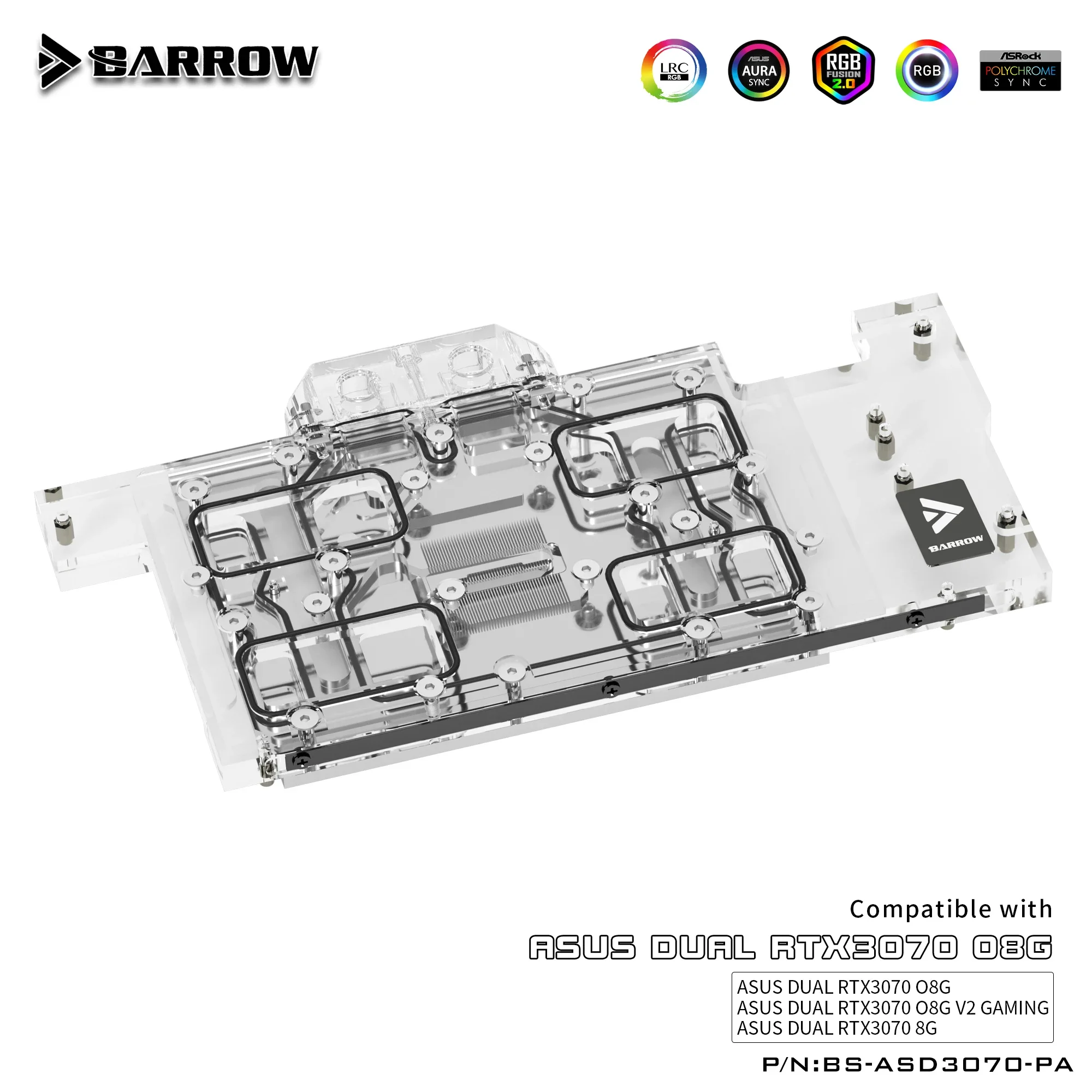 Imagem -03 - Barrow Gpu Water Block para Asus Dual Rtx3070 O8g 8g Placa Gráfica Cooler 5v Argb 3pin Aura Sync Bs-asd3070-pa