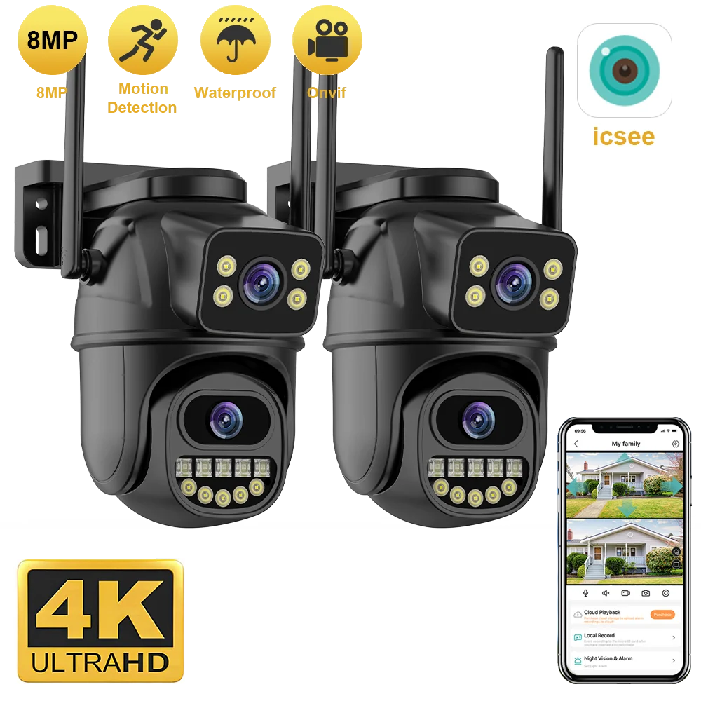 

2/4 шт. 4K 8MP WiFi камера видеонаблюдения, двойной объектив, 4-кратный цифровой зум, AI Обнаружение человека, ONVIF, наружные PTZ IP-камеры безопасности,