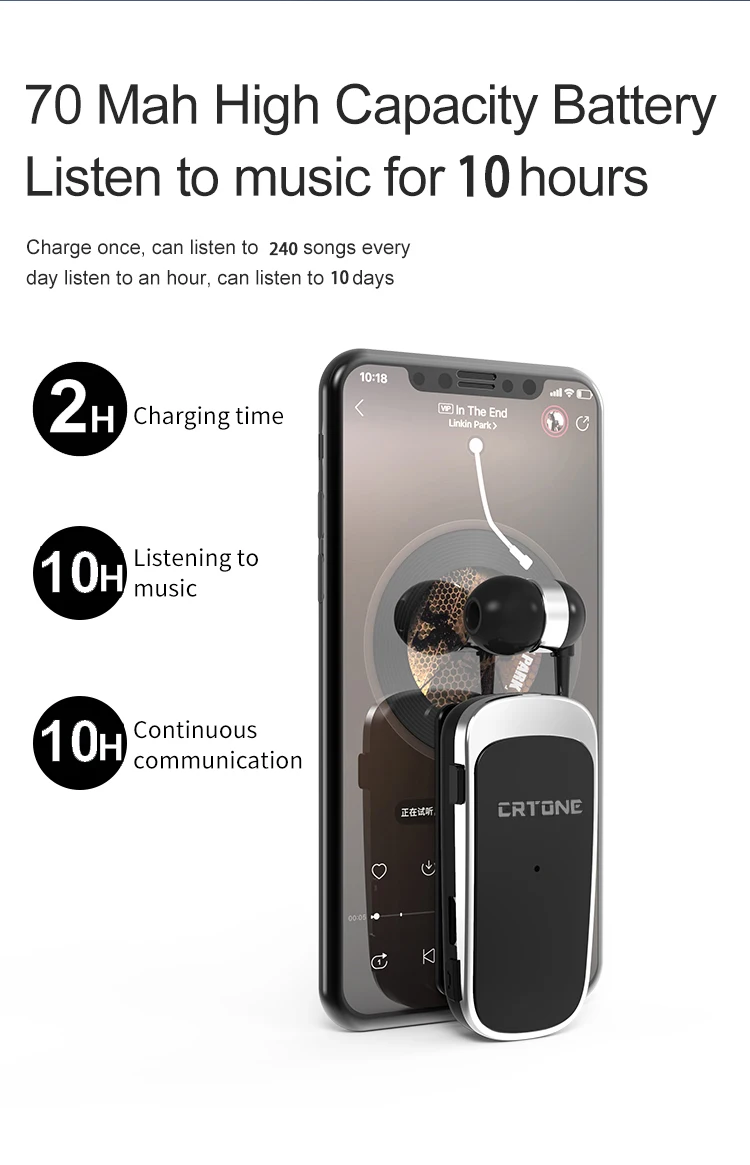 2022 K52 Mini Portable Wireless Bluetooth Earphone In-Ear Headset Vibrating Alert Wear Clip Hands Free Earphones Ears CRTONE