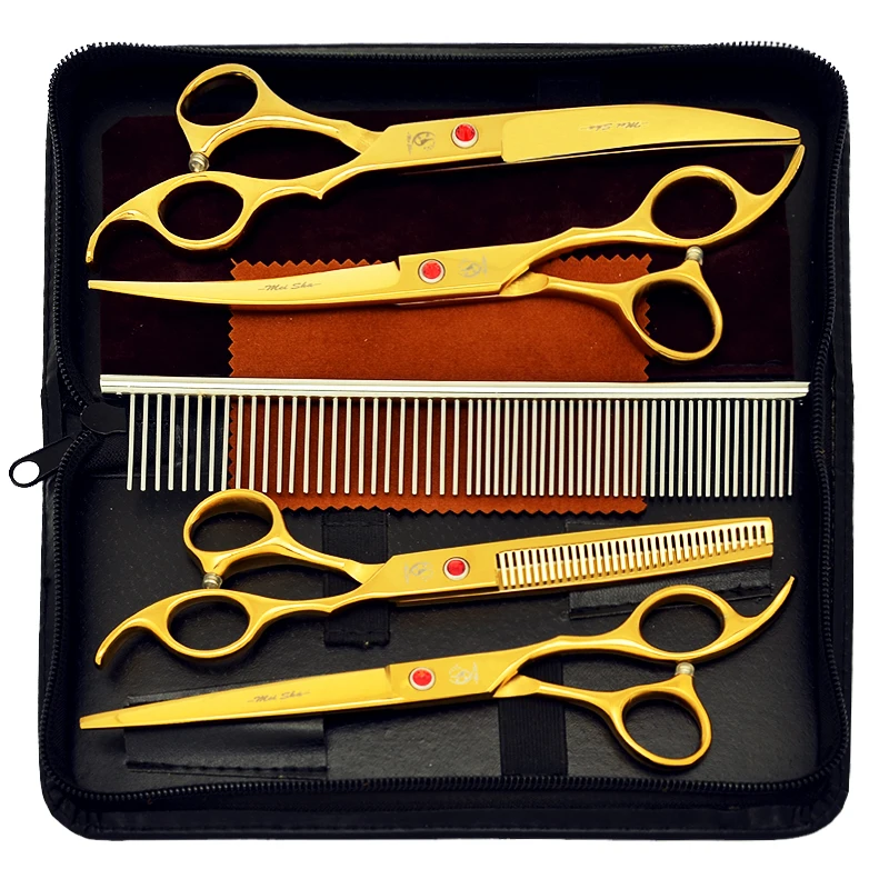 

7 inch Meisha Gold Dog Scissors Professional Pet Cat Grooming Shears Animal Hair Cutting Curved Shears Thinning Clippers B0014A