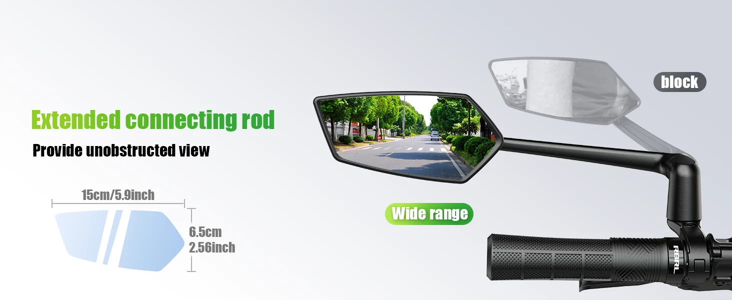 RBRL Wide Angle Bike Mirror Handlebar Ultra Clear Left Right Rearview Mirror with Extended Mirror Arm for Electric Scooter
