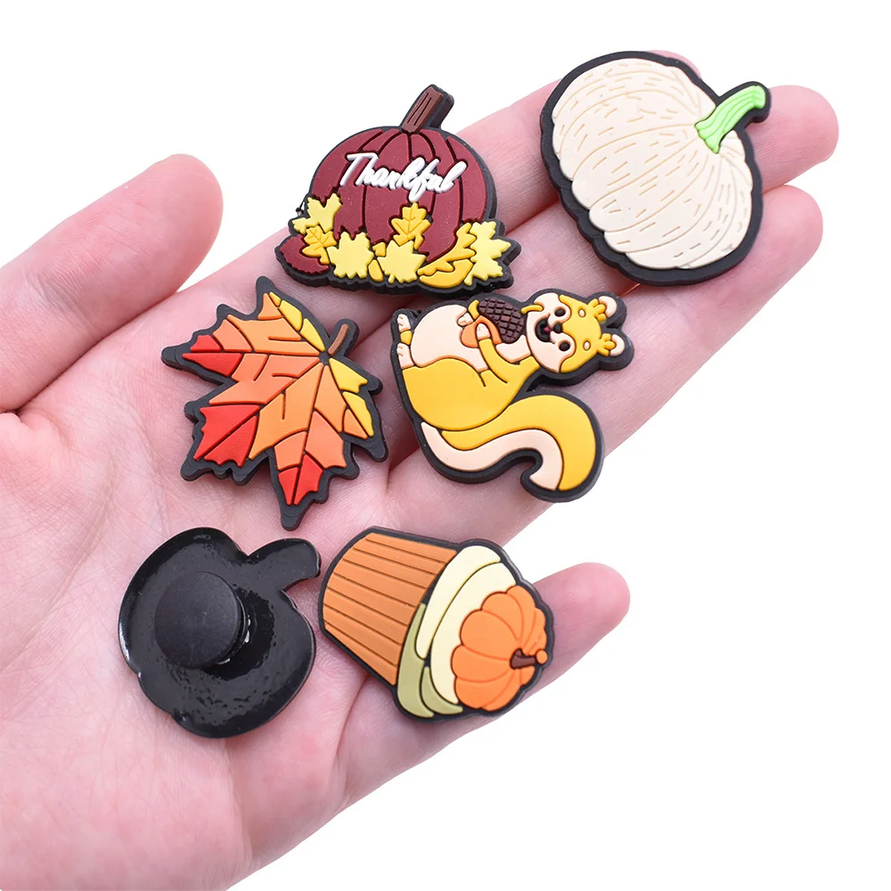 1-17pcs New Thanksgiving Day cartoon Shoes Charms Accessories Fit Clog Backapck Wristbands Shoe Decorate Buckle Kids Gift