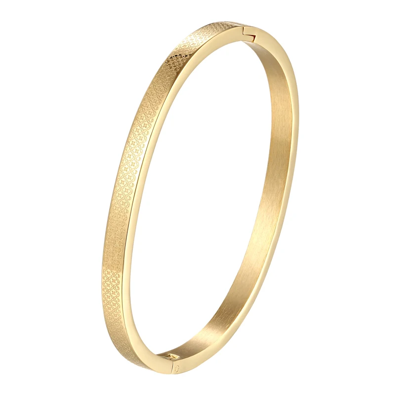 Brazalete de 5cm y 5,8 cm de diámetro para mujer y niño, pulsera de acero inoxidable con flor pequeña de Color dorado, joyería a bajo precio al por mayor