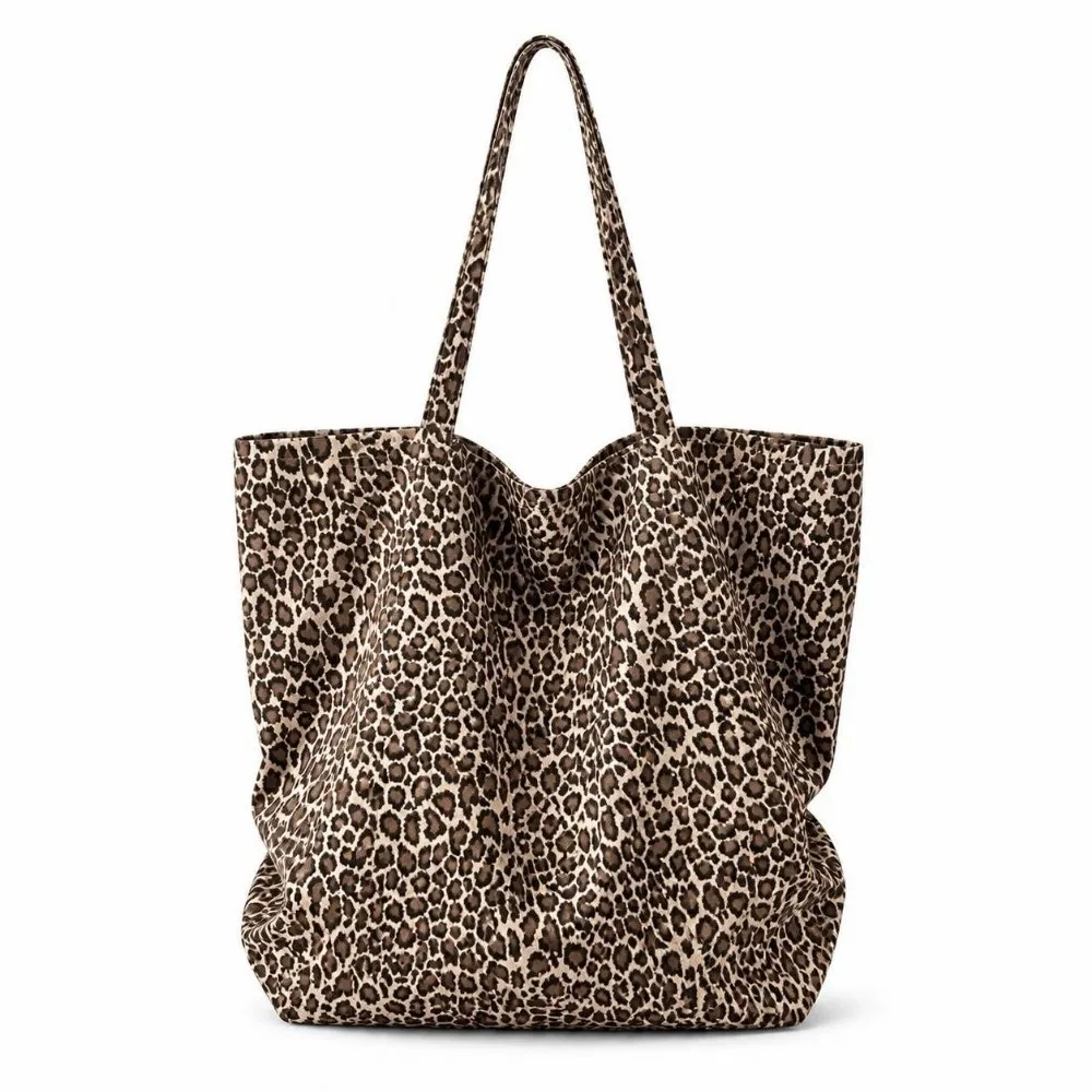Personalized Leopard Print Shoulder Bag Large Capacity Canvas Folding Handbag Tote Bag Women