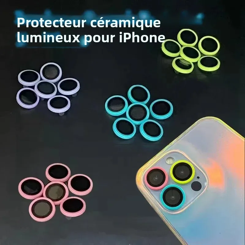 Film protecteur d'objectif en céramique lumineux pour iPhone 17 Pro Max Air 17 16 15 14 Pro Max 16 Plus, anneau de protection en verre trempé, capuchon lumineux