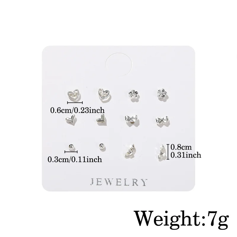 مجموعة أقراط متعددة الاستخدامات مكونة من 6 قطع من النسخة الكورية، وأقراط على شكل فيونكة الحب المدمجة، وأقراط على شكل نجمة بسيطة #6