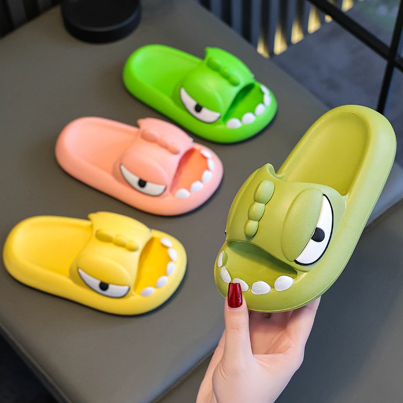 Summer Cute Cartoon Dinosaur Slippers For Kids Flip Flops Boys Antiskid Slides Teenager Mule Girls Sandals Children Home Shoes