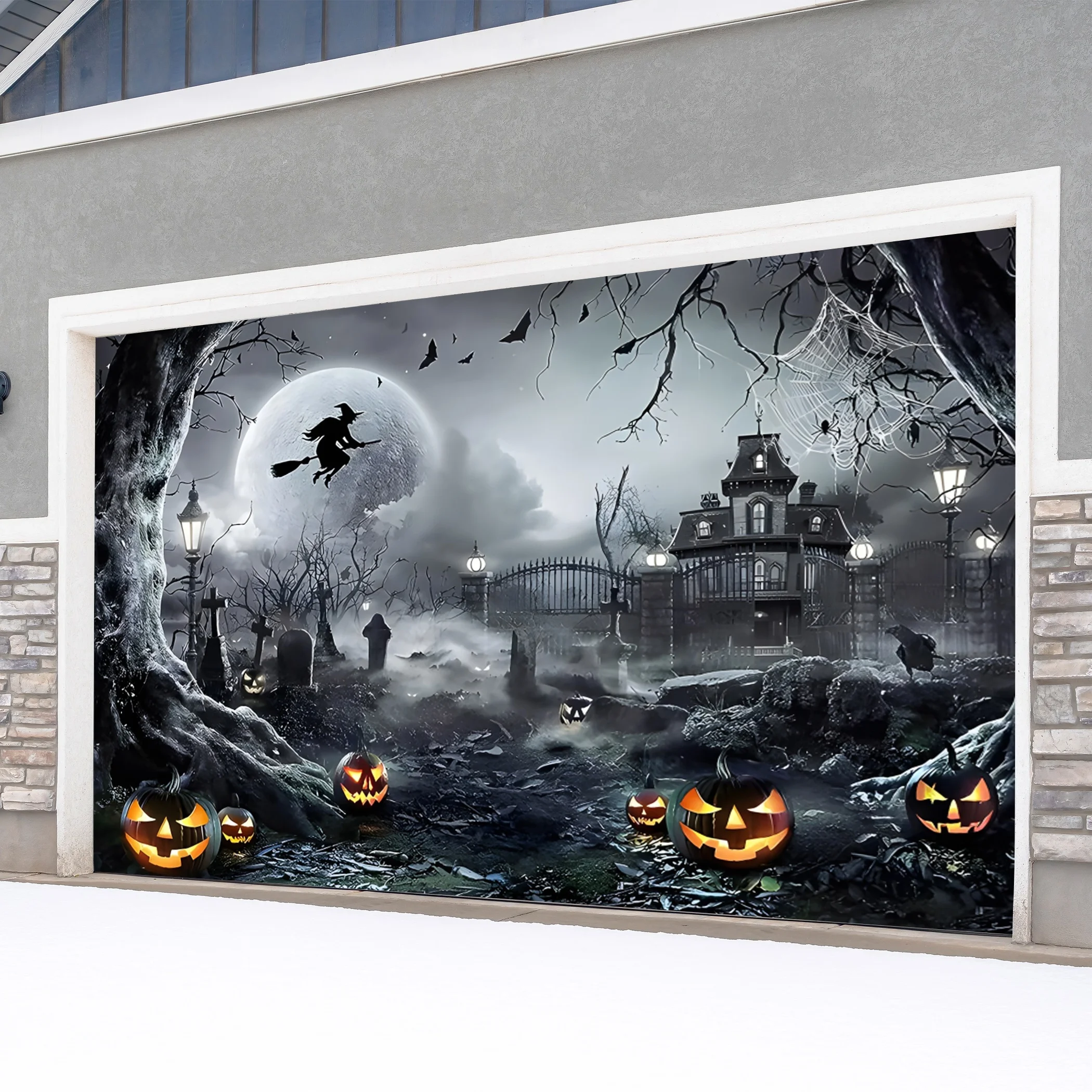 Tapestry Wall Wall Tapestry Large Halloween Pumpkin Castle & Bat Outdoor Garage Door Tapestry - 18ft x 9ft polyester pendant for