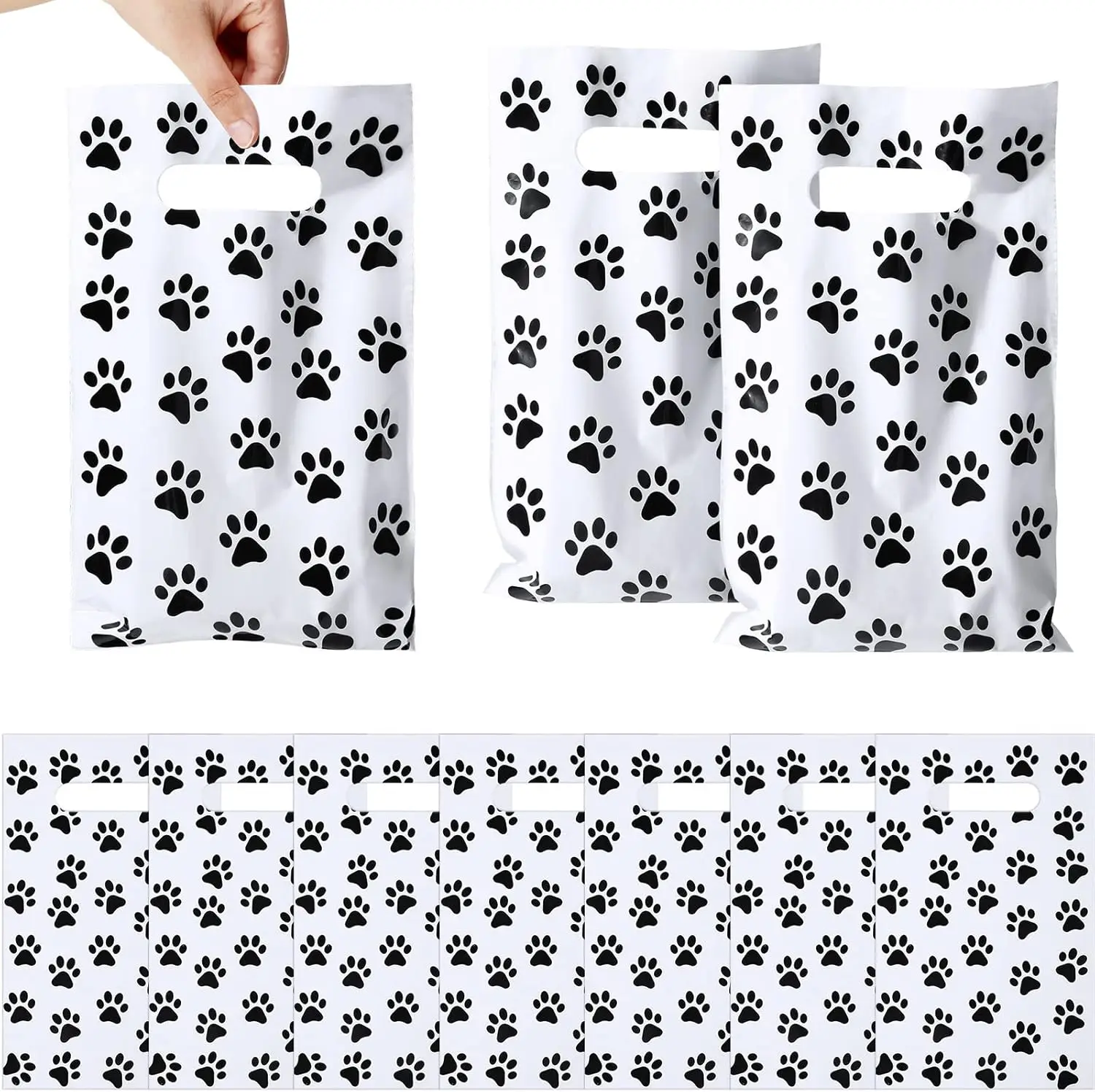 

10 plastic gift bags with 30 dog paw prints, universal party gift bags for birthdays, candies, chocolates, and snacks