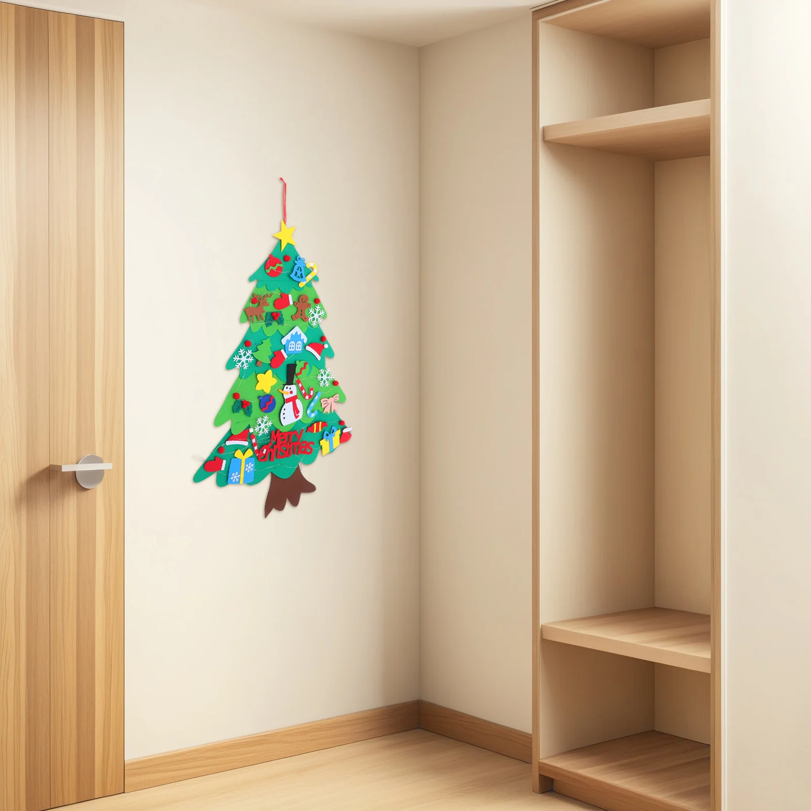 

1Set Felt Christmas Tree DIY Decor Detachable Ornaments String Lights Wall Door Hanging Holiday Craft for Festive