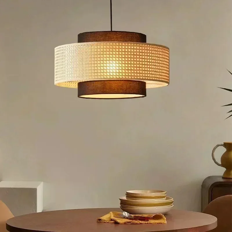 Modern Minimalist rattan woven fabric LED pendant light restaurant homestay  tea room study room hanging lamp lighting fixtures