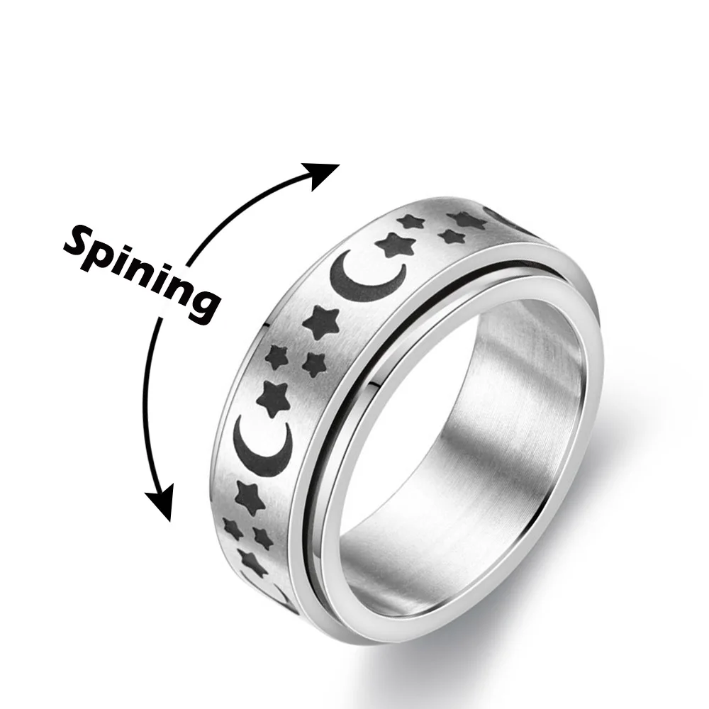 Anxiety Ring Fidget Spinner Rings For Women Men Stainless Steel Rotate Freely Cat Moon and Star Anti Stress Accessories Jewelry