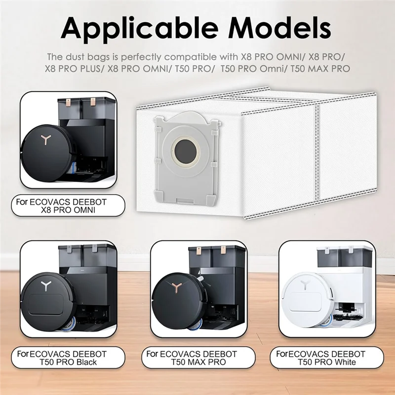 【استيقاظ】أكياس غبار بديلة للمكنسة الكهربائية الروبوتية ECOVACS DEEBOT X8 PRO OMNI/ T50 MAX PRO Omni/ T50 PRO Omni