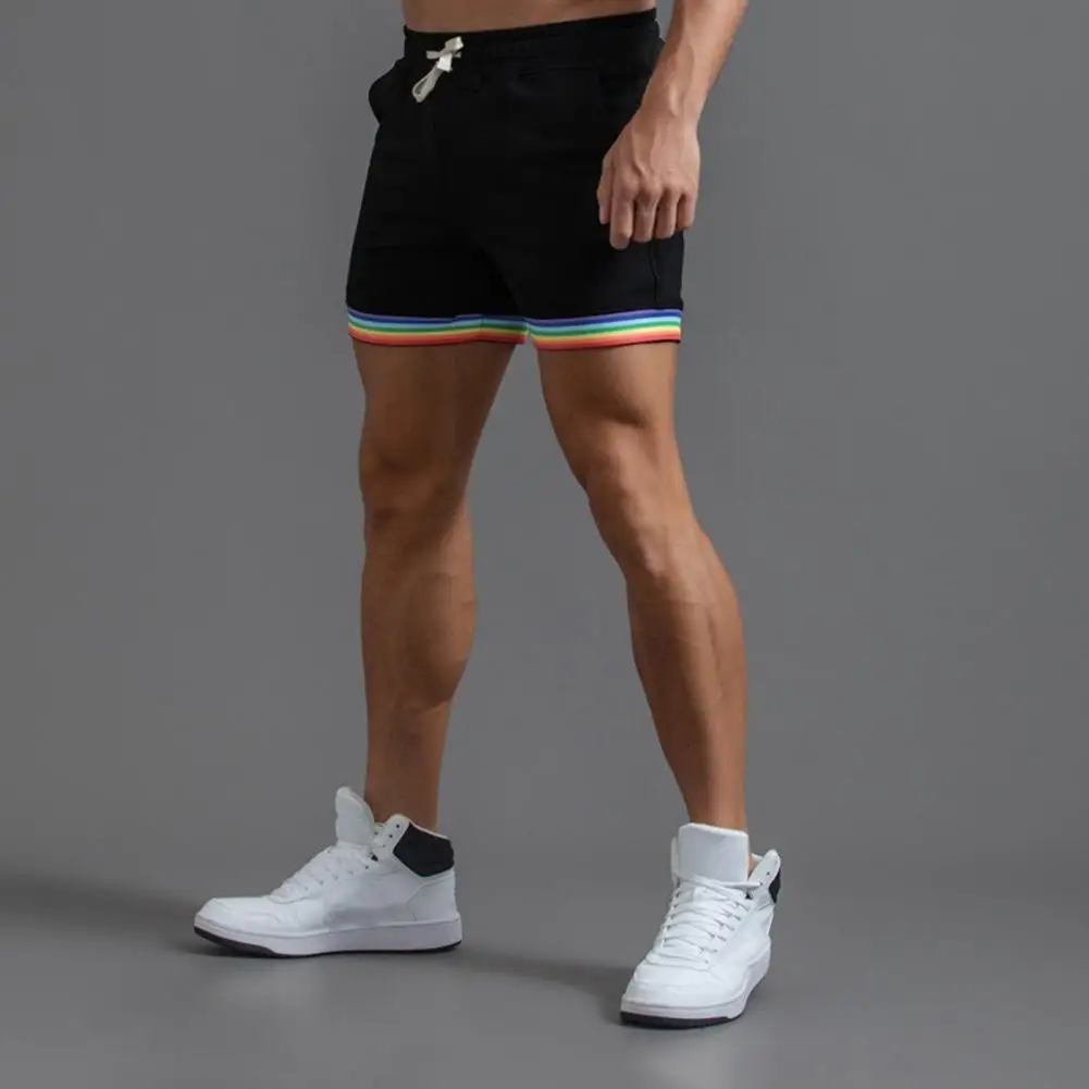 Men Shorts Mid-Rise Elastic Waistband Sports Shorts Drawstring Pockets Rainbow Cuffs Basketball Shorts	Fitness Running Sweatpant