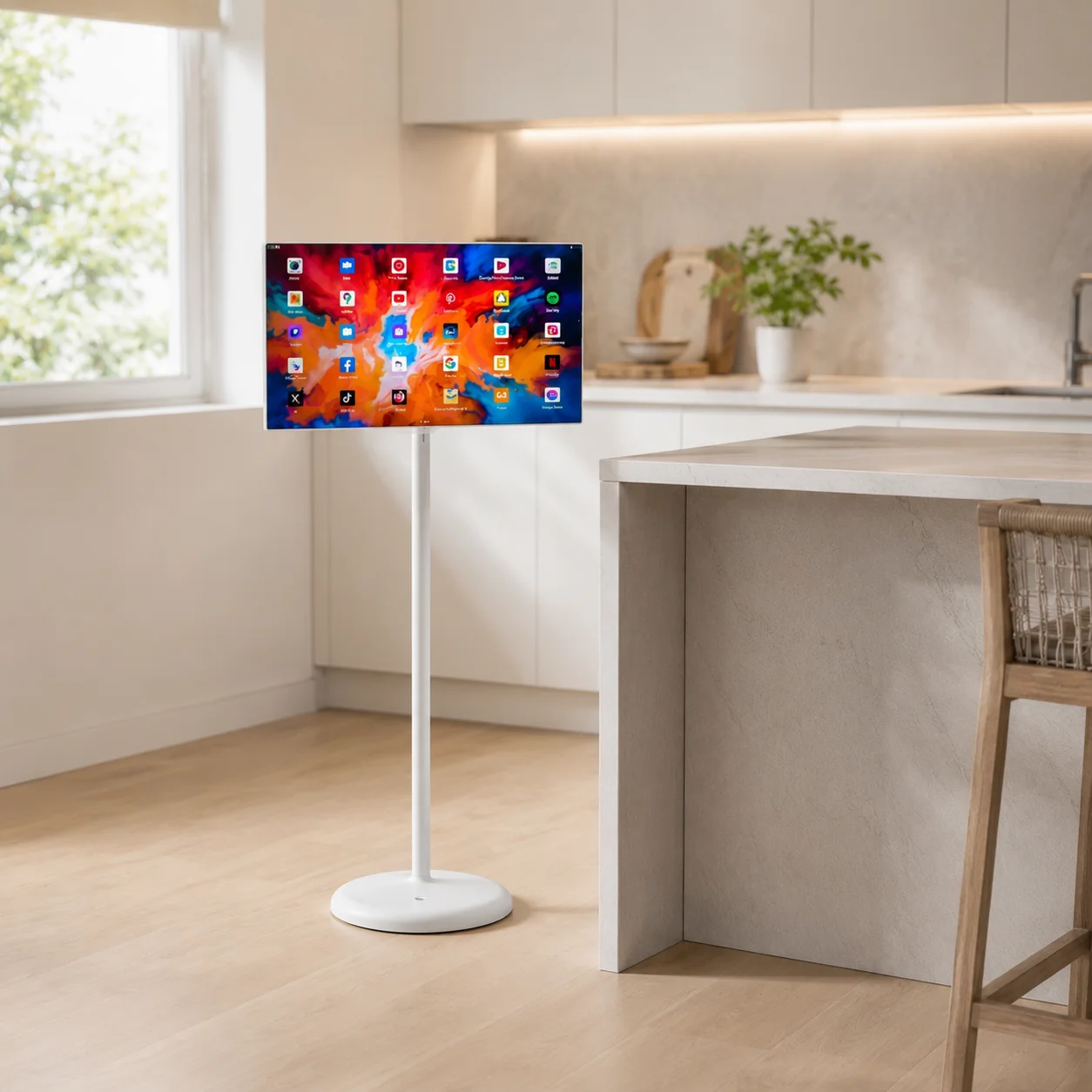 Movable Smart Touch Screen TV 24 27 Android Portable Display With Wheels For Office Home Education