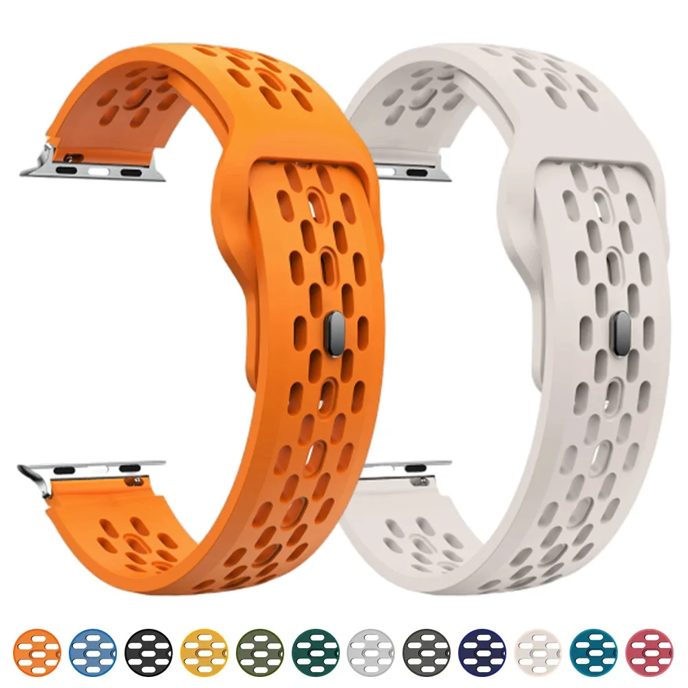 Silicone Strap For Apple watch band 45mm 44mm 49mm 40mm 41mm 38mm Sport Breathable bracelet iwatch Series 9 8 7 6 5 3 SE Ultra 2