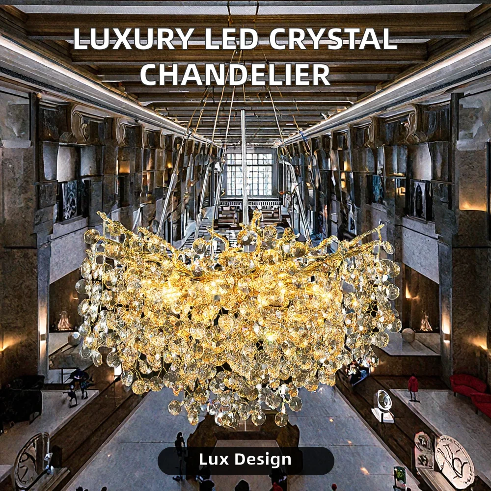 Modern Long Branch Luxury Crystal  for Living Room Gold Finish 180CM LED Light Remote Control Energy Saving 2-Year