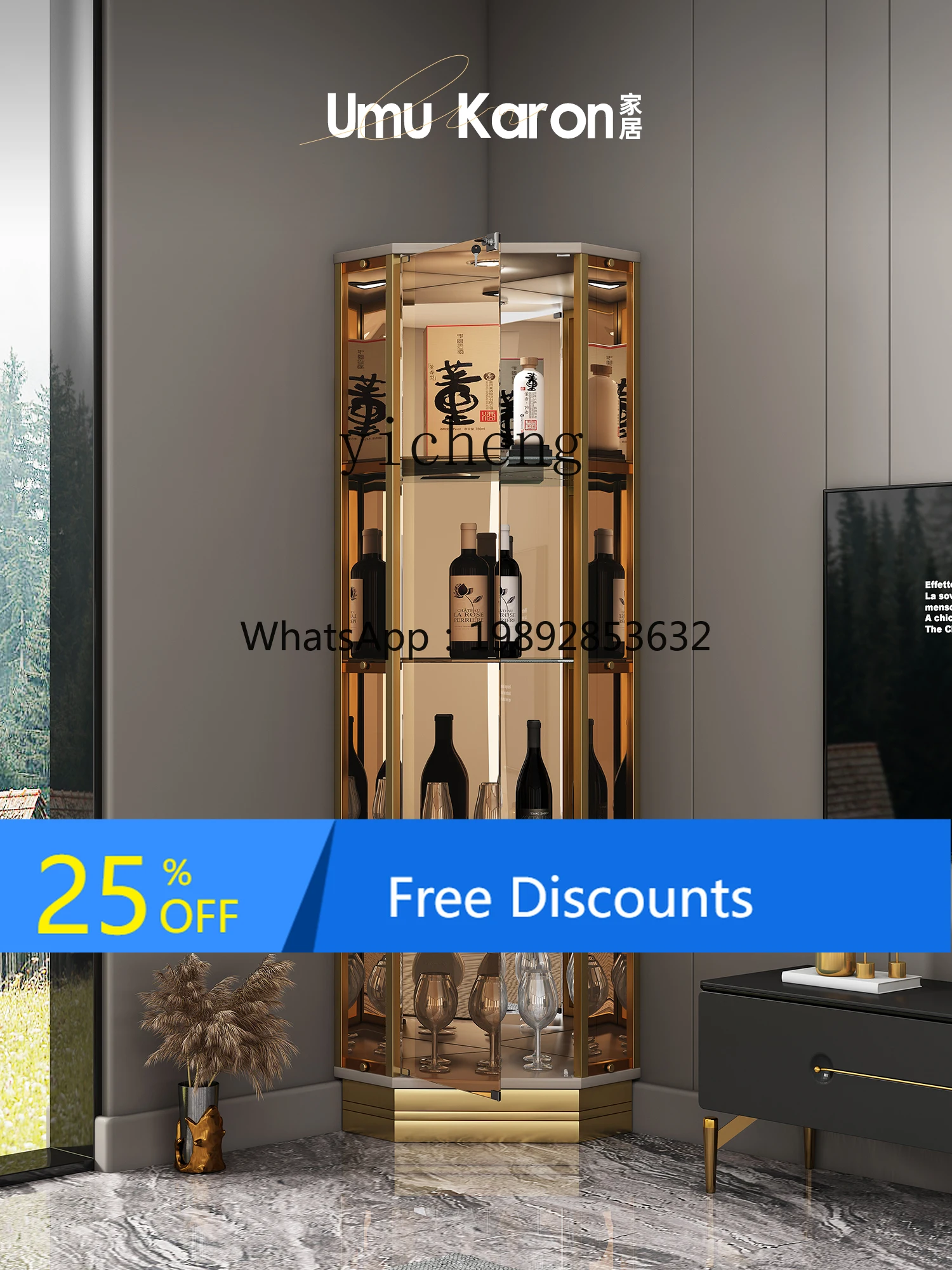 

LYY Light Luxury Sst Wine Cabinet Modern Living Room Corner Triangle Glass Door High-End Display Cabinet