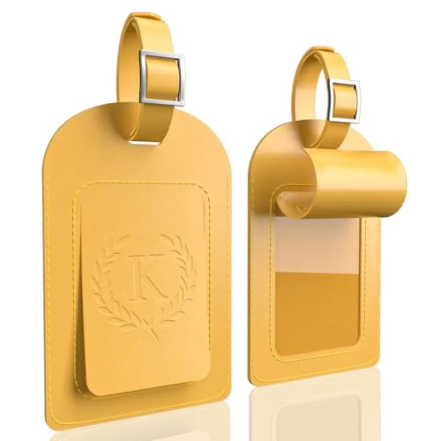 Alphabet Luggage Tags, 3 Pack Yellow Initial Bag Tags with Privacy Cover and Replaceable ID Card, Faux Leather Suitcase Tags fo
